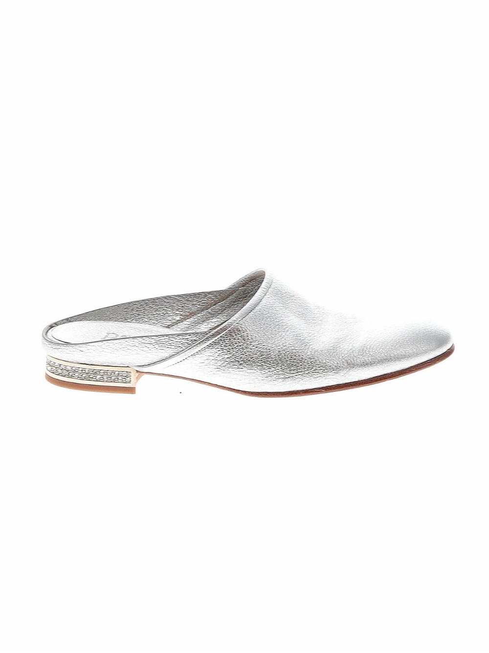 Pedro Garcia Silver Metallic Leather Slip-On Mule with Swarovski-Trim Heel